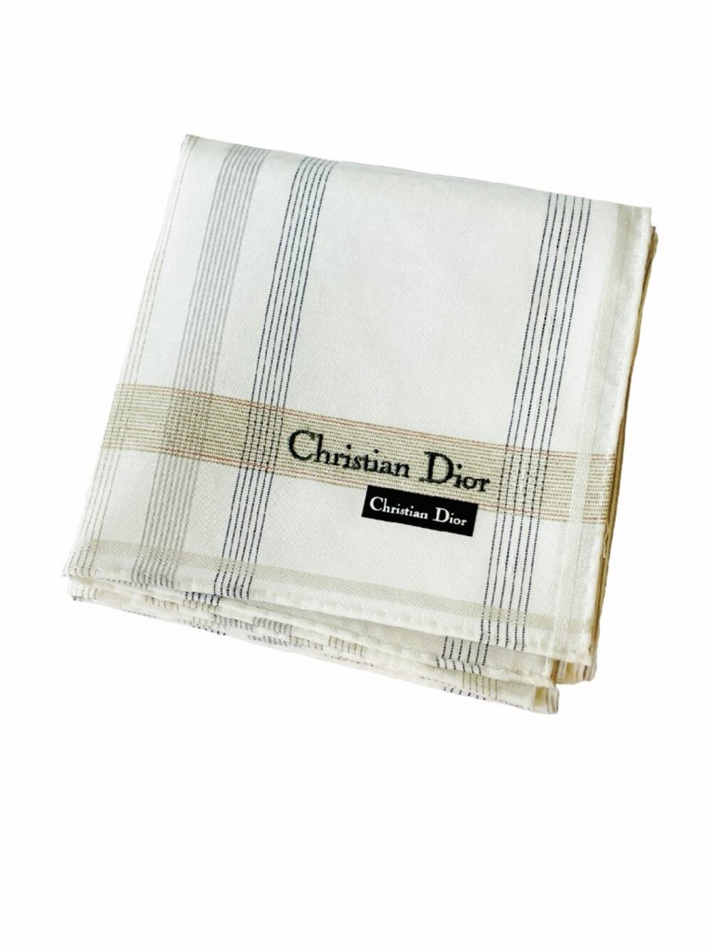 NWT Christian Dior Cotton Plaid Scarf Embroidered Logo 19"